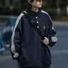 Sudadera Patchwork Retro Americana de Cuello Semi Alto con Botones, Primavera y Otoño, Casual, Holgada Japonesa, Bloques de Color, Jersey, Chaqueta para Pareja