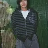 Sudadera de rayas retro estilo Harajuku al por mayor, estilo perezoso desgastado, cárdigan casual con capucha y cremallera de bloques de color, estilo para parejas