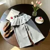 Roupa de Primavera para Meninas 2026 Nova Camiseta Infantil Estilo Coreano Falso Duas Peças Calça Reta de Pernas Largas