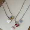 Colar Ajustável Coração Redondo com Pérola e Óleo Pingado Estilo Coreano Design de Nicho Corrente para Clavícula Colar Moderno Versátil para Mulheres