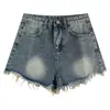 Shorts de Mezclilla Rouge con Sentido del Diseño de Nicho Cintura Alta Ropa para Mujer Verano Delgados de Celebridad de Internet Pantalones Cortos Calientes para Calle Caliente Chica Caliente con Pierna Ancha en A