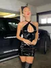 Estilo Ins Roupas Femininas Europeias e Americanas Verão 2024 Mais Vendidas Vestido de PU com Tiras Cruzadas nas Costas Vestido Formal Feminino Comércio Exterior