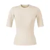 Camiseta Lisa de Color Sólido Moderna y Elegante con Cuello Redondo Pequeño y Mangas Medias, Nuevo Modelo de Primavera, Capa Base Versátil y de Corte Ajustado para Mujer