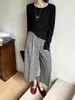 [Kai Pu] Linha Treze Outono Lã Francesa Jacquard Textura Top Moda Gola Redonda Versátil Manga Longa Camiseta TB966