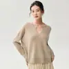¡Se puede usar en capas! Suéter de cachemira para mujer, cuello redondo en U, corte holgado y relajado, jersey de punto suave de manga larga