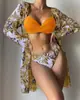 Amazon 2024 Nuevo Traje de Baño Transfronterizo Bikini Playa Protector Solar Blusa Conjunto de Tres Piezas de Baño Europeo y Americano