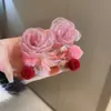 Pendientes de Borla de Flor de Perla Rosa Plateada Clavos de Oreja Pequeños Frescos Estilo Mori Accesorios de Oreja de Alta Gama Moda Venta al por Mayor
