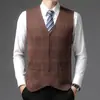 Suéter de lã novo para outono e inverno para homens, colete de lã com gola V, colete de lã de base para meia-idade, suéter de tricô para o pai
