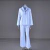Ropa de Casa para Mujer Algodón Puro Casual y Cómodo Conjunto de Dos Piezas Pantalón de Manga Larga Rayado Nuevo Estilo Otoño e Invierno 2025 Venta al por Mayor Europea y Americana
