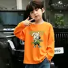 Camiseta de algodón puro de manga larga para niños de primavera y otoño, top holgado elegante para niños, camiseta básica versátil para niños mayores en primavera y otoño