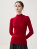 Camiseta básica de cashmere 100% puro sem costura com gola semimédia para mulheres, top interno de tricô quente slim fit para outono e inverno