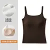 Colete térmico feminino com forro de fleece e almofada no peito embutida, segunda pele quadrada sem costura para outono e inverno