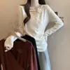 Diseño Talla Grande Elegante Camiseta de Manga Larga con Escote en V en el Hombro Derecho para Mujer Primavera, Otoño e Invierno Nuevo Delgado para Gorditas Aspecto Adelgazante y Top que Cubre la Carne