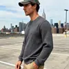 Estação Independente Transfronteiriça Primavera e Outono Novo Estilo Americano Solto Casual Masculino Simples Esportivo Jacquard Gola Redonda Manga Longa Moletom