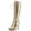 Novas Botas Femininas Europeias Americanas Outono Inverno com Cadarço Metal High-top Botas de Cavaleiro Sexy Salto Alto Botas de Street Dance 40-47 Botas de Comércio Exterior
