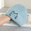 Bonito Sombrero de Lana de Gato para Mujer en Otoño e Invierno Estilo Coreano Que Muestra la Cara Pequeño Versátil Sombrero de Punto con Circunferencia de Cabeza Grande y Cálido Sombrero con Visera
