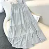 Elegante falda de pastel de retazos en capas para mujer, primavera/verano, cintura elástica, adelgazante, fluida, dobladillo amplio, falda de longitud media