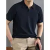 Camisa Polo Decote V Manga Curta Tricô Masculino Gola Gaivota Lapela Britânica Camiseta de Negócios Seda Gelada Verão Exportação Atacado Transfronteiriço