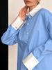Camisa Casual de Mujer con Color de Contraste Azul y Blanco 2026 Nuevo Estilo Primavera Solapa Francesa Camisa de Manga Larga de Algodón Puro para Mujer