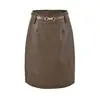 Nueva falda midi color café de otoño para mujer 2026, estilo workwear retro, femenina, elegante, adelgazante y que cubre la cadera, falda línea A