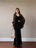 Conjunto de Vestido Negro de Punto con Mangas Largas para Mujer 2026 Otoño Nuevo Estilo Gabardina Abrigo Exterior Vestido Base Un Conjunto Completo