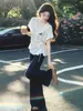 Camiseta Blanca de Manga Corta con Cuello en V Estilo Coreano para Mujer, Nuevo Estilo de Verano, Corbata Plisada, Ceñida a la Cintura, Adelgazante, Top Versátil para Mujer A12514
