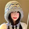 Gorro pasamontañas tejido vintage Fair Isle para mujer, otoño e invierno, adelgazante, engrosado, cálido, protector de orejas