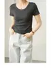 Camiseta de manga corta acanalada con cuello en U para mujer, nuevo estilo verano 2026, corte ajustado, diseño holgado, top versátil, camiseta básica