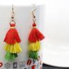 Joyería transfronteriza al por mayor Pendientes europeos y americanos Otoño e invierno Combinación de colores étnicos Borla de algodón de tres capas Pendientes finos multicapa