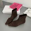 Botines de tacón de cuña con punta fina, estilo temperamento, moda Otoño/Invierno 2026, gamuza, retro, versátiles, adelgazantes, Botas para mujer, Botines
