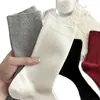 Meias Cinzas Versáteis Femininas de Cano Médio Cor Sólida Meias de Algodão Estilo Coreano Esportivas Meias Brancas Longas Meias de Fio Solto