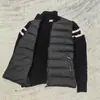 Jaqueta Puffer Masculina Casual 2026m Marca 2025 Tendência Clássica Manga Listrada Slim Fit Patchwork de Lã Tricô Outerwear