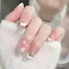 Uñas Navideñas Rosa Natural Muñeco de Nieve Árbol de Navidad Copo de Nieve Blanco Uñas Postizas Terminadas Removibles