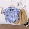 Conjunto de Ropa de Verano para Niños: Elegante Camisa de Cuadros con Mangas Cortas y Pantalones, Conjunto de Dos Piezas para Niños Pequeños, Estilo de Verano de Moda