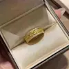 Anel de Trigo Dourado com Zircônia, Anel Largo Aberto Dupla Fileira de Diamantes Estilo Vintage, Anel de Design de Nicho Fashion de Luxo Leve