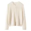 Nuevo cárdigan de punto de cachemira para mujer con cuello redondo y botones, chaqueta de un solo pecho, top versátil de manga larga hecho de seda de morera