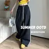 Calça Listrada Estilo Coreano Nova para Primavera e Verão 2026, Calça Longa Casual de Secagem Rápida com Design Lateral, Calça de Trabalho Retro Slim-Fit