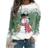 Sudadera Navideña para Mujer 2024 Transfronteriza con Estampado 3D de Muñeco de Nieve, Camiseta Holgada de Manga Larga tipo Algodón, Estilo Europeo y Americano, Longitud Media