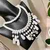 Collar de Borla de Perlas de Doble Capa con Elegancia Exagerada, Cristales Brillantes en Forma de Gota de Agua, Cadena de Clavícula en Capas, Accesorio de Cadena para Suéter Estilo Vintage