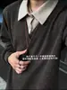 Tricô Falso de Duas Peças Estilo Retro Americano para Homens, Estilo Outono Old Money, Suéter com Toque de Luxo, Camisa Polo com Caimento Solto Relaxado