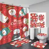 Suministro directo transfronterizo de cortinas de ducha de poliéster impermeables con diseño navideño de muñeco de nieve impreso digitalmente, al por mayor para uso doméstico