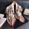 Lenço Quadrado Grande Estilo Coreano com Padrão Floral de Seda Perfumada, Moda Versátil, Estampado, Seda Artificial, Xale à Prova de Poeira, Lenço de Cabeça para Mulheres