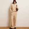 Conjunto de Cashmere Outono e Inverno Feminino Gola Redonda Pulôver Solto Tricô Grossinho Torcido Calça de Pierna Larga de Cashmere Conjunto de Duas Peças