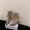 Cinto de Couro Estilo Coreano Retrô Calça Plissada Outono/Inverno Novas Botas Curtas Botas de Cavaleiro Salto Grosso Bico Fino 2026 Fivela Versátil