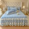 Falda de Cama Princesa de Invierno Pieza Única Coral Leche Felpa Cubre Cama Sábana Algodón Engrosado Cubre Cama Delantal de Cama con Falda
