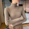 Suéter térmico de cachemira para mujer, suéter ajustado de cuello alto para otoño e invierno, suéter de punto de cuello alto, suéter de manga larga para usar en capas