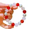 Conjunto de Pulseira e Colar com Design de Pérola de Cristal Artificial de Quartzo Rosa de Partículas Grandes e Cornalina Natural