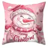 Funda de Almohada Navideña para Adulto Mayor y Muñeco de Nieve Amazon para Hogar Sofá Mesita de Noche Soporte Lumbar Estampada Rosa