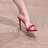 Sandalias Sexy de Tacón Fino con Una Tira Zapatillas Verano Nuevo Punta Afilada Punta Abierta Lazo Rojo Transparente Sandalias de Tacón Alto para Mujer