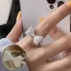 Anel de Laço Rosa Doce com Diamante para Mulheres Usarem Elegante e Fashionável Anel Aberto de Prata S925 Anel para Dedo Indicador